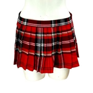Dogpile Plaid Pleated Micro Mini Skirt